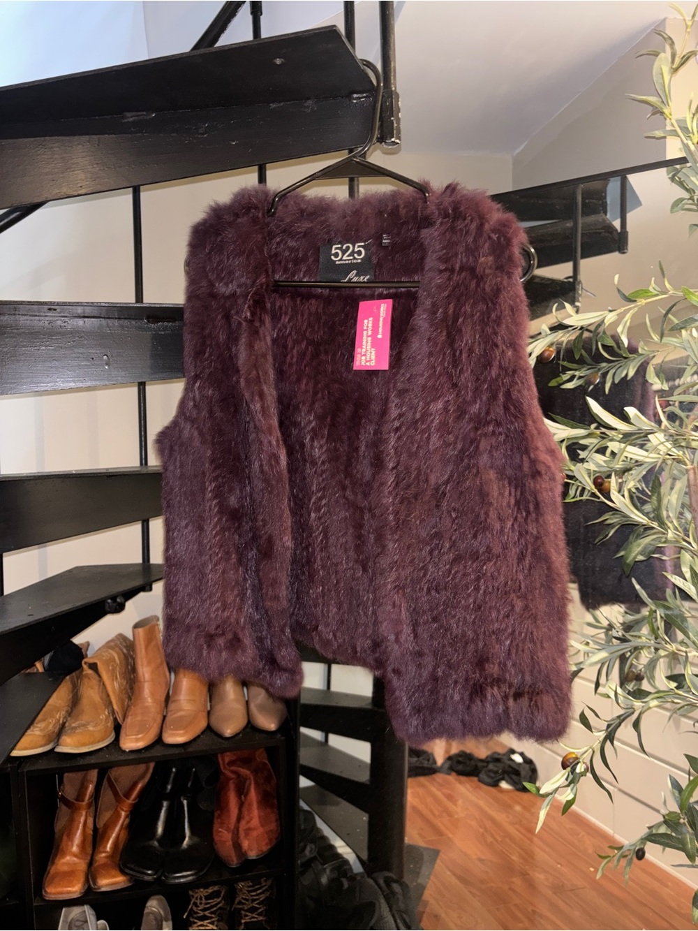 525 America REAL Rabbit Fur Vest (Deep Plum)